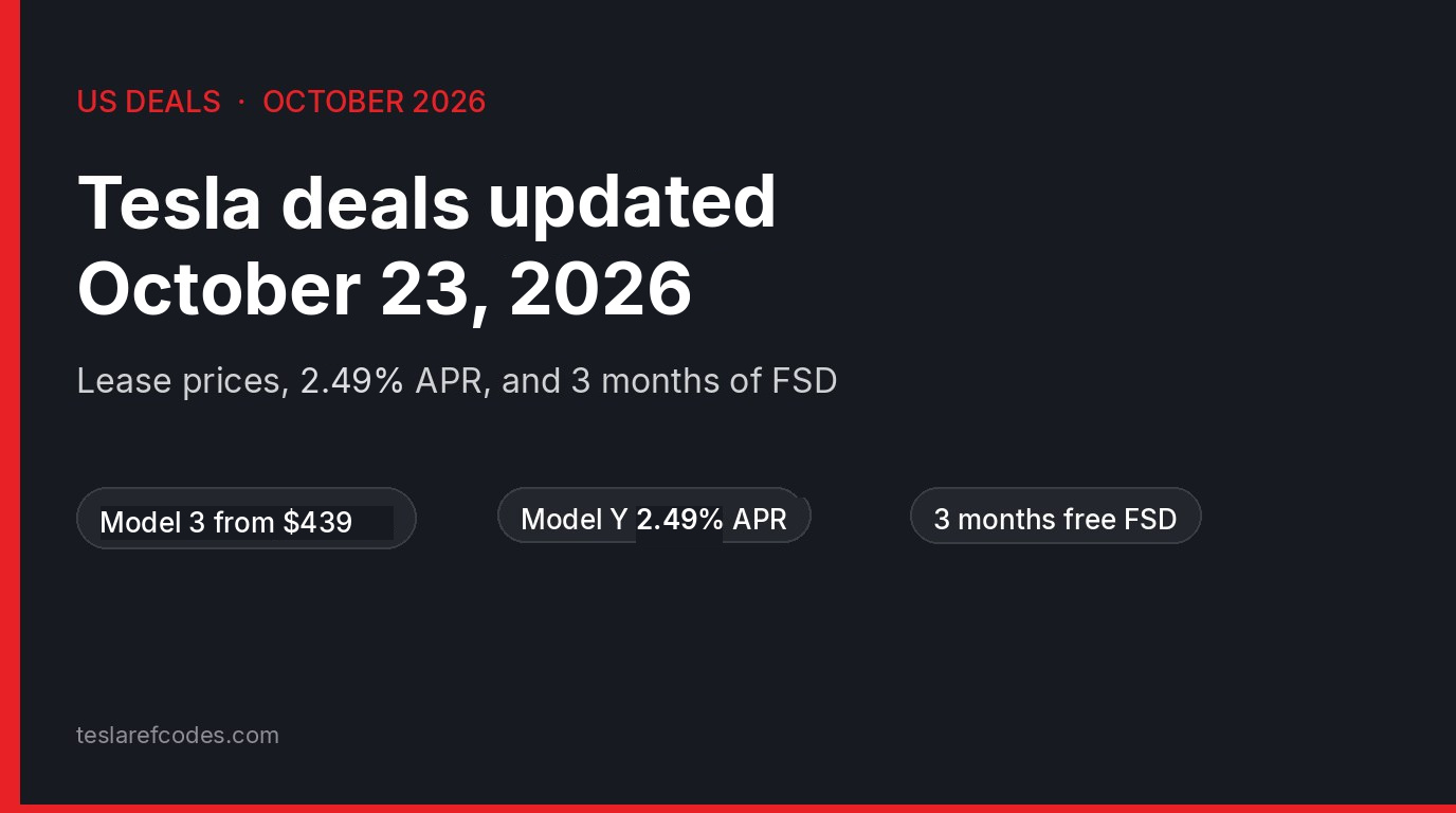 Tesla Deals Update, October 23, 2026: 2.49% APR, Model 3 From $439, and Free FSD